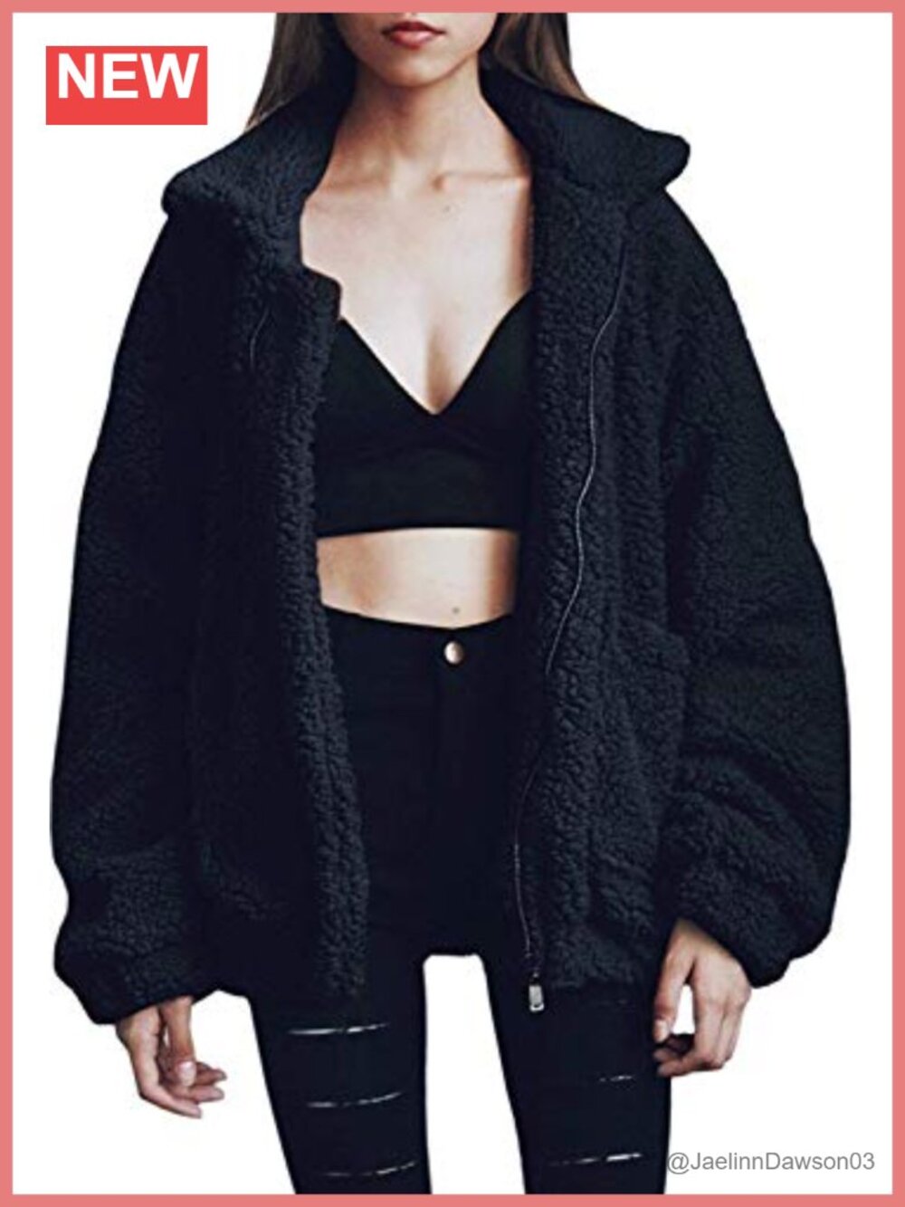 Faux Fur Fuzzy Fleece Zip Coat Oversized Winter Outwear